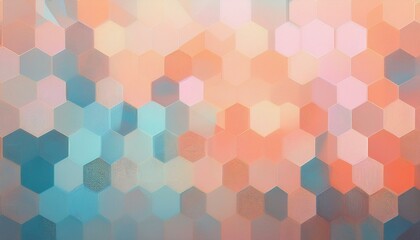 Wall Mural - Abstract geometric background with pastel hexagon shapes in shades of blue, peach, pink, and white.