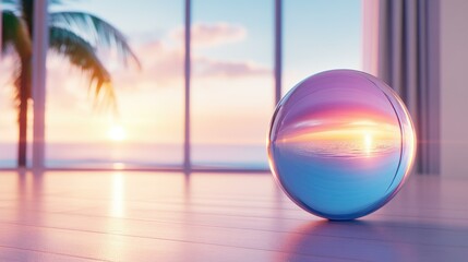 Wall Mural - a stunning glass ball reflects the warm hues of sunrise, creating a serene and vibrant atmosphere on