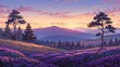 © AlbertBS - Anime Landscape of Lavender Field at Sunset - Floral Landscape Background with Purple Tone