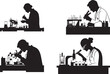© Nazia - Silhouette of a doctor working in a lab with samples, meticulous approach vector silhouette