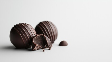 Wall Mural - Chocolate truffles with detailed texture on white background