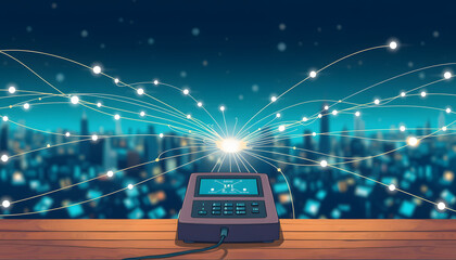 Wall Mural - background conceptual image with social connection lines on panoramic fone isolated with white highl