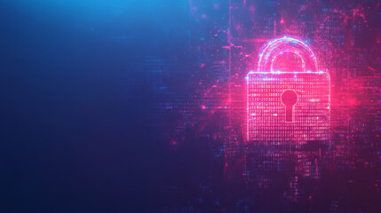 Digital padlock symbolizing cyber protection with binary code background