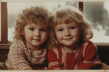 Nostalgic photo: intimate reflection of childhood captured in vintage snapshots, blending faded colors, familiar faces, preserving fleeting moments emotions tied to family, treasured experiences.