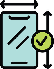 Wall Mural - smartphone screen size approval symbol with check mark icon for apps and websites in outline style