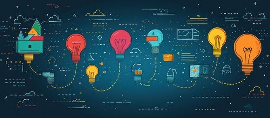 Wall Mural - a series of connected light bulbs in different colors and shapes represent ideas or concepts.
