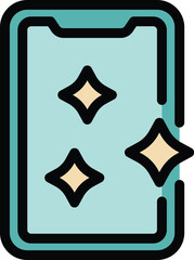 Wall Mural - smartphone display showing shining stars icon on blue background, in filled outline style