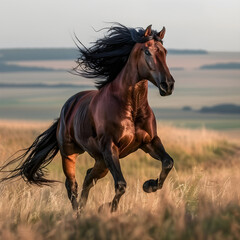 Wall Mural - Splendid Display of Equine Agility and Speed: A Chestnut Horse Galloping On Open Fields