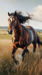 Wall Mural - Splendid Display of Equine Agility and Speed: A Chestnut Horse Galloping On Open Fields