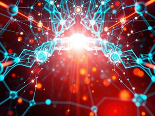 A futuristic AI technology infrastructure with interconnected nodes and data flow, artificial intelligence, servers, programming