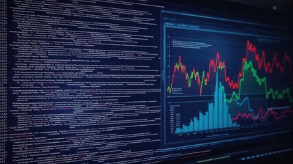 a sleek, modern interface displaying lines of code and colorful graphs, representing innovative tech
