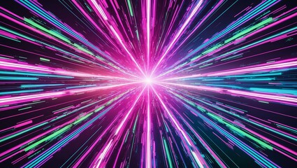 Wall Mural - neon glitch effect with vibrant pink, blue, and green gradient lines. created with generative ai tec