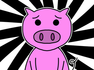 Sticker - cute cartoon pig character. hand drawn illustration. isolated on a pink background.