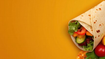 Wall Mural - Vibrant spring flat lay of healthy veggie wraps with fresh vegetables