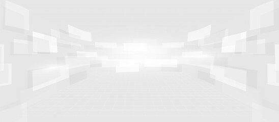 Fototapete - Abstract White Background with Floating Panels and Perspective Grid