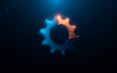Poster - Futuristic Glowing Gear with Blue and Orange Highlights on Dark Background