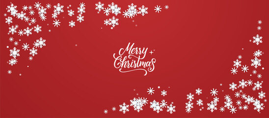 Poster - Merry Christmas Greeting Card with Snowflakes on Red Background