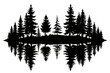 © Cow_designs - Reflection in water, pine tree forest black silhouette
