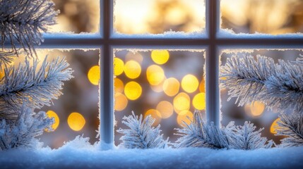 Poster - Frozen Branches Framing a Bokeh of Warm Lights