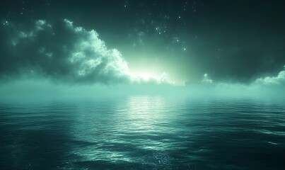 calm ocean water glistening with sparkles in deep greens and blues reflecting the serene tranquility
