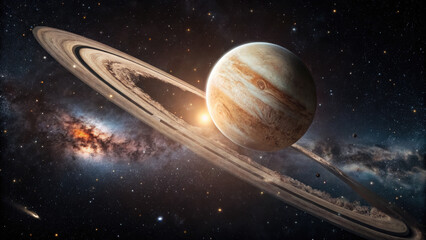 Wall Mural - close-up of glowing planet disk floating in space, serene beauty of the universe with ample copy spa