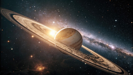 Wall Mural - close-up of glowing planet disk floating in space, serene beauty of the universe with ample copy spa