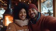 © IMAGINIAC - A Couple Posing for a Selfie in Front of a Fireplace During the Winter Holidays