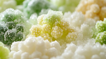 Poster - Close-up of Frozen Cauliflower Florets with Icy Texture