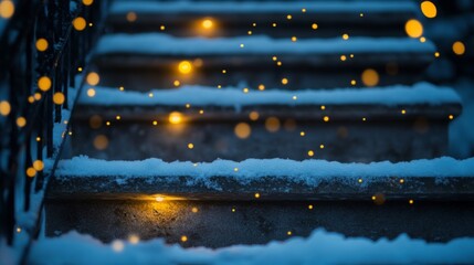 Poster - Snowy Steps with Glowing Lights