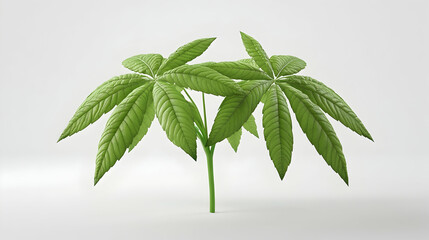 Wall Mural - a single green plant with five leaves, isolated on a white background.
