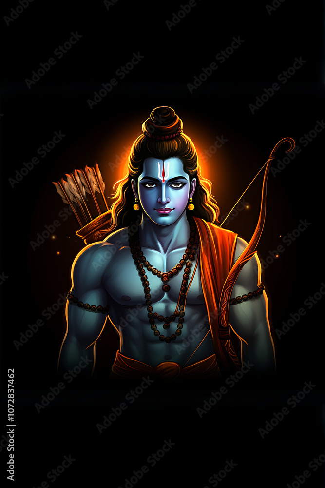Glowing Lord Ram .Hindu Deity Rama .Illustration of Lord Ram glowing in ...