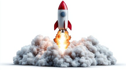 Wall Mural - A colorful rocket launches from a cloud of smoke, signifying exploration, innovation, and adventure in a whimsical yet powerful manner.