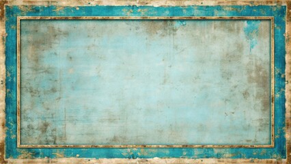 Fototapete - A Vintage Textured Frame with a Worn Blue and Gold Finish, Perfect for Adding a Touch of History to Any Project