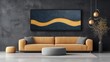© javu - Modern living room featuring stylish furniture and vibrant wall art.
