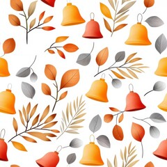 Wall Mural - Colorful Autumn Pattern with Leaves and Bells for Seasonal Decor, Celebrations, and Craft Projects, Perfect for Backgrounds and Textiles to Enhance Fall Aesthetics