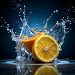 © Omiea - a water splash with a slice of orange and a lemon