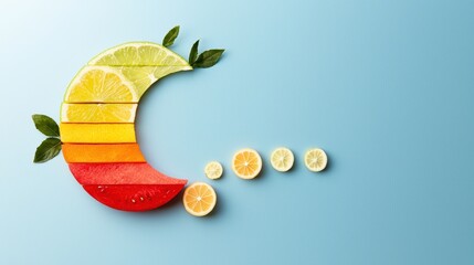 Wall Mural - a creative representation of the moon phases using different objects, such as fruit, cookies, or eve