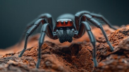 Spider Crawling on Rough Tree Bark Macro of spider s textured body, earthy tones with high contrast against bark