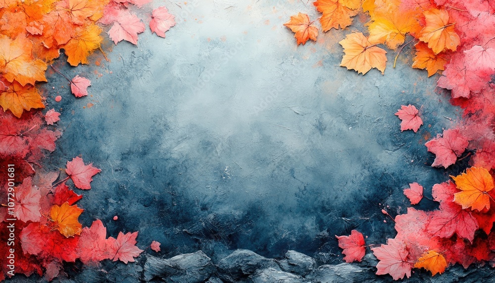 Autumn leaves border on a blue background. Perfect for fall or ...