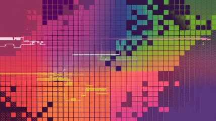 Wall Mural - pixelated rainbow grid. abstract colorful mosaic design evoking feelings of digital energy and vibra