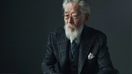 Wall Mural - portrait of old man in an impeccably tailored, luxurious suit, embodying refinement and legacy.