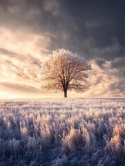 Poster - Frosty Field Lone Tree