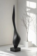 Canvas Print - Black Sculpture with Tree in White Room