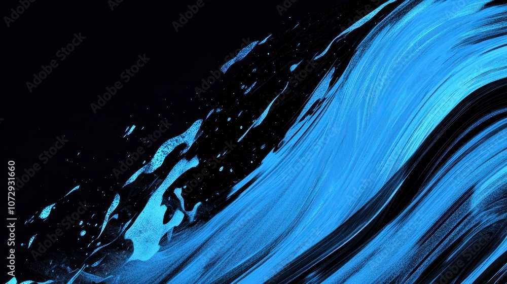 An abstract digital wave pattern in electric blue and black, with a ...