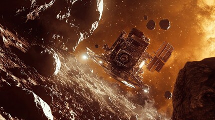 Wall Mural - spacecraft navigating through a field of asteroids