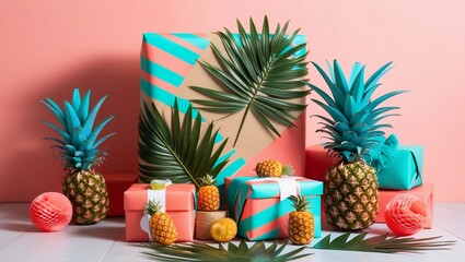 Wall Mural - Tropical Gift Wrap