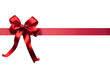 © john - A large red ribbon bow on the left of a long straight piece of ribbon and a vertical piece to be used as a border for a birthday or Christmas banner, border isolated against a transparent background