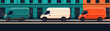© Wonderful Studio - A vibrant illustration of three delivery vans in varied colors parked along a stylized urban backdrop.