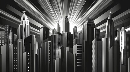 Poster - Deco Skyline with Starburst and Linear Patterns