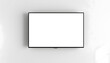 © Sergey - TV mockup background with lcd tv with flat white screen fixed on a wall isolated with white highlights, png